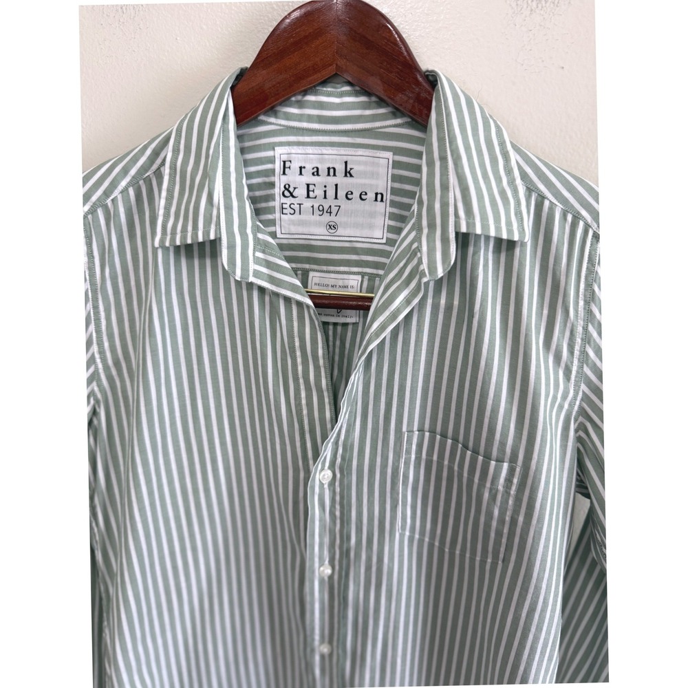 Frank & Eileen Barry Stripe Tailored Green White Button Down Shirt Cotton SZ XS - Picture 6 of 11